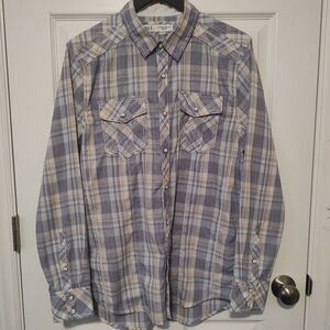 Buckle Button Down Plaid Standard Fit Medium Shirt White Snap Buttons Blue Yello